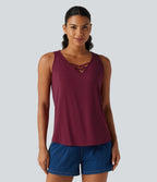 V Neck Crossover Curved Hem Casual Tank Top — Purple Potion — view 4