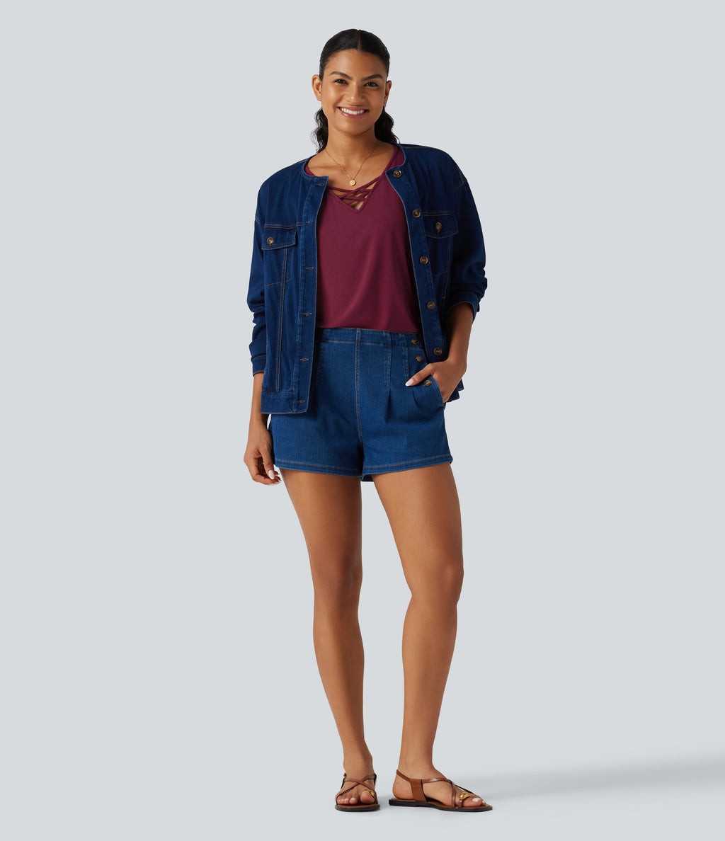 V Neck Crossover Curved Hem Casual Tank Top — Purple Potion — view 6