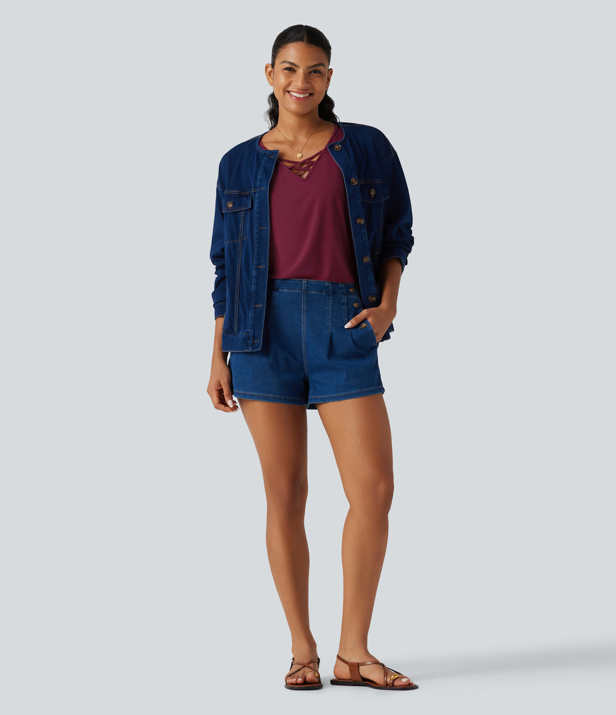 V Neck Crossover Curved Hem Casual Tank Top — Purple Potion — view 6