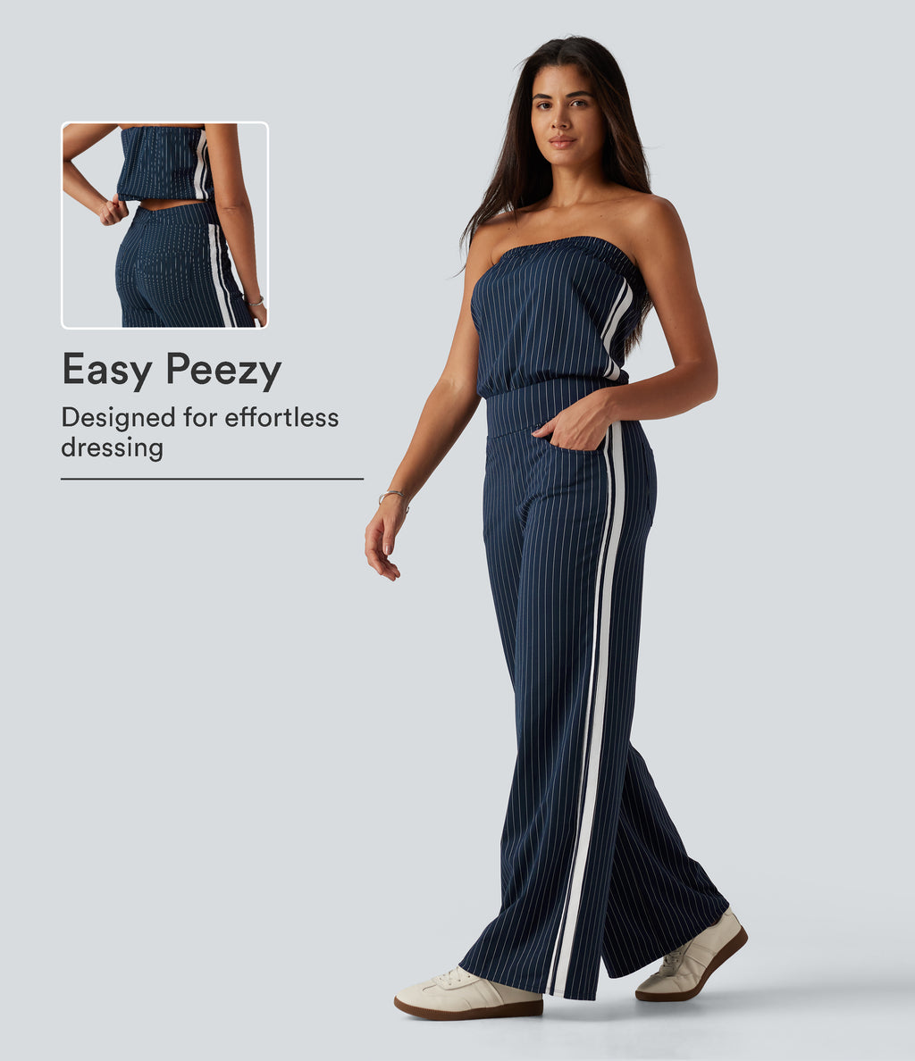 Tube Side Stripe InstantCool Straight Leg Casual Jumpsuit with Pockets-Edition — Navy Pinstripe — view 1