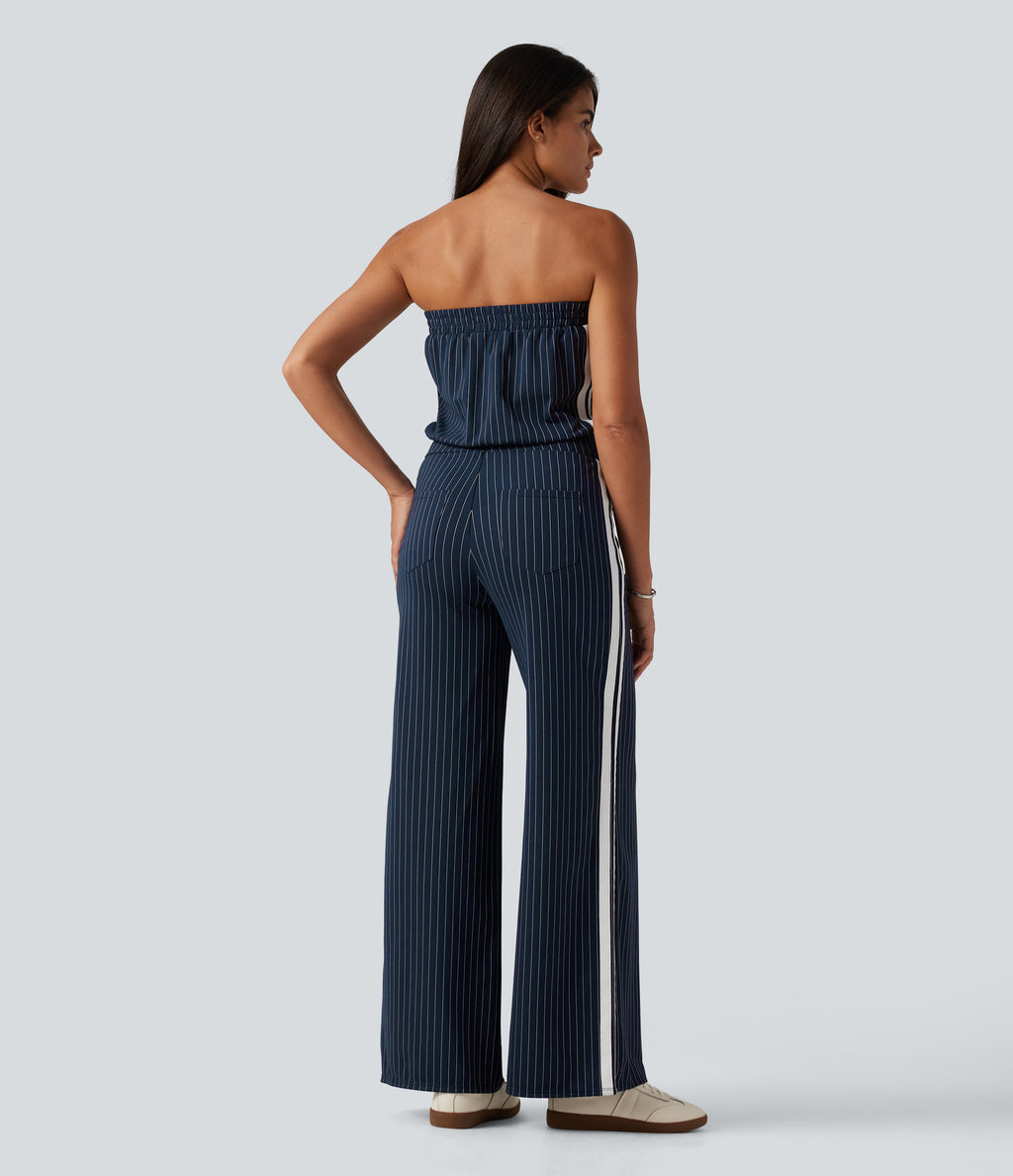 Tube Side Stripe InstantCool Straight Leg Casual Jumpsuit with Pockets-Edition — Navy Pinstripe — view 2