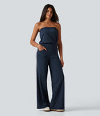 Tube Side Stripe InstantCool Straight Leg Casual Jumpsuit with Pockets-Edition — Navy Pinstripe — view 3