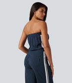 Tube Side Stripe InstantCool Straight Leg Casual Jumpsuit with Pockets-Edition — Navy Pinstripe — view 4