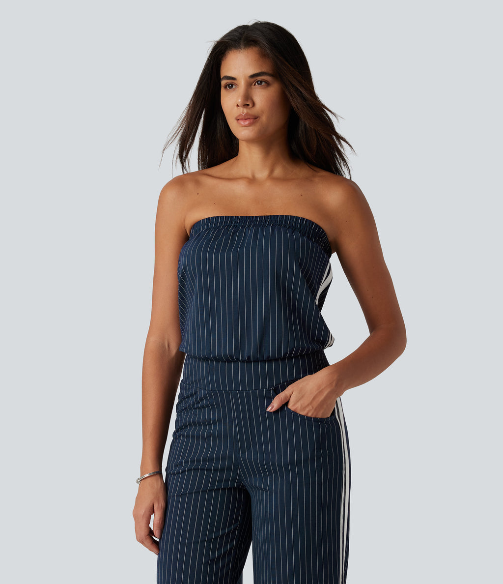 Tube Side Stripe InstantCool Straight Leg Casual Jumpsuit with Pockets-Edition — Navy Pinstripe — view 5