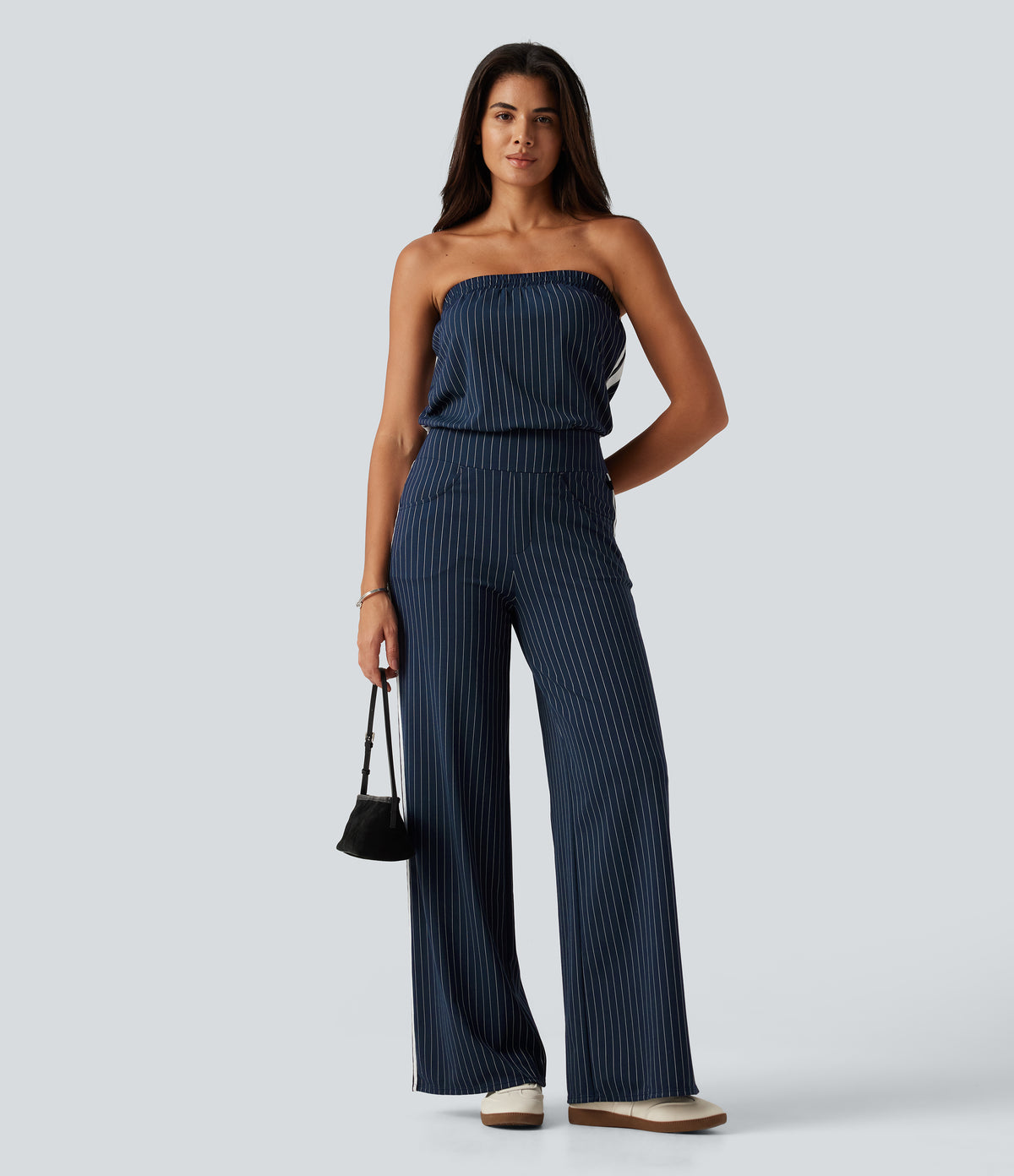 Tube Side Stripe InstantCool Straight Leg Casual Jumpsuit with Pockets-Edition — Navy Pinstripe — view 8