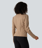 Round Neck Curved Hem Polka Dot Long Sleeve Work Blazer — Canyon Roast Speckle — view 2