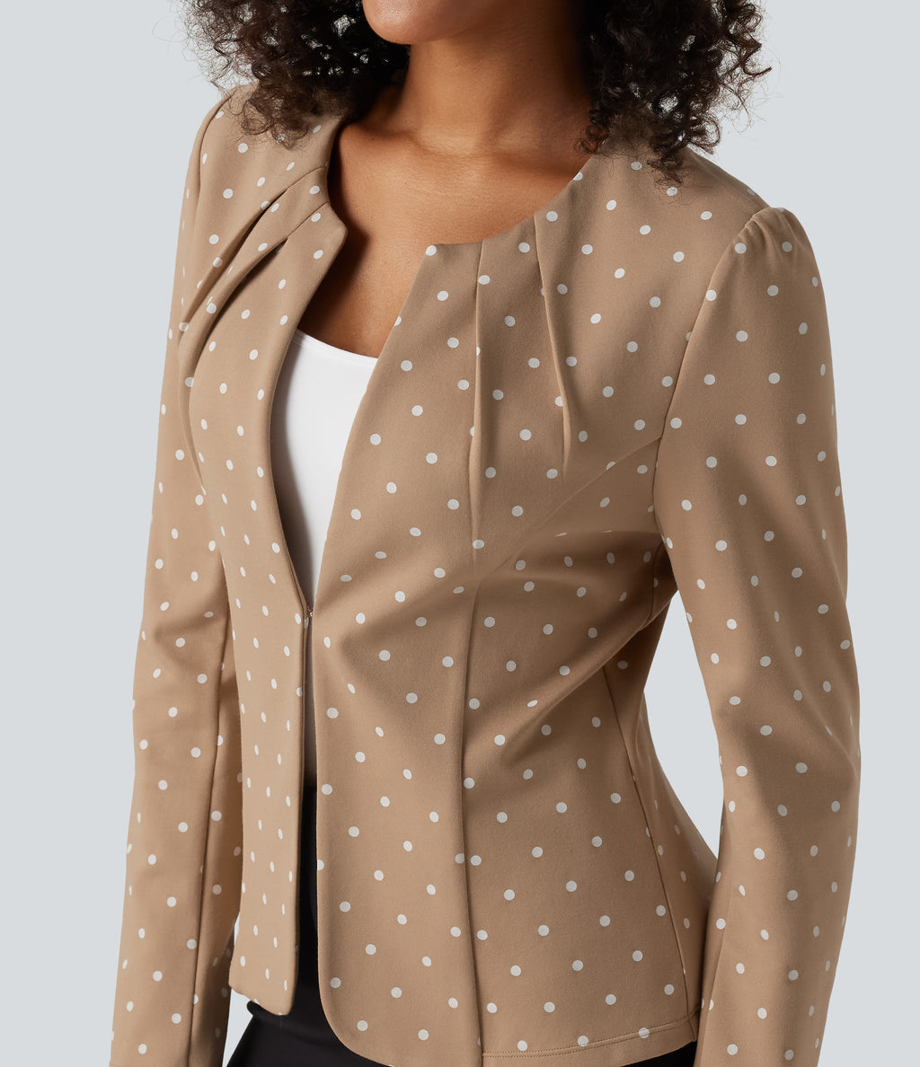 Round Neck Curved Hem Polka Dot Long Sleeve Work Blazer — Canyon Roast Speckle — view 6