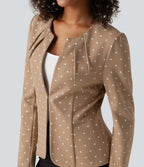Round Neck Curved Hem Polka Dot Long Sleeve Work Blazer — Canyon Roast Speckle — view 6