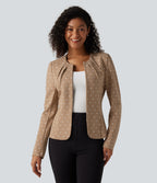 Round Neck Curved Hem Polka Dot Long Sleeve Work Blazer — Canyon Roast Speckle — view 1