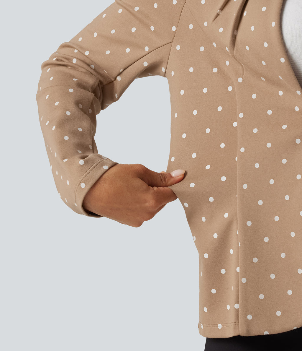 Round Neck Curved Hem Polka Dot Long Sleeve Work Blazer — Canyon Roast Speckle — view 8