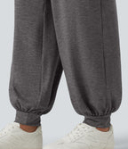 High Waisted V Shaped Yoga Joggers with Pockets — Darl Gray Floral Yarn — view 6