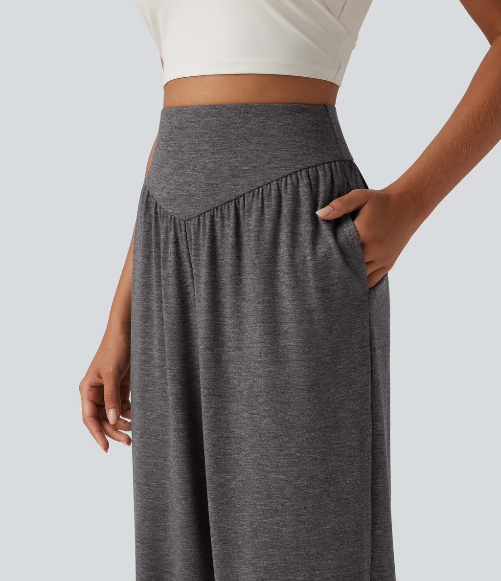 High Waisted V Shaped Yoga Joggers with Pockets — Darl Gray Floral Yarn — view 5
