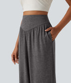 High Waisted V Shaped Yoga Joggers with Pockets — Darl Gray Floral Yarn — view 5