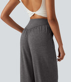 High Waisted V Shaped Yoga Joggers with Pockets — Darl Gray Floral Yarn — view 4