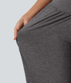 High Waisted V Shaped Yoga Joggers with Pockets — Darl Gray Floral Yarn — view 7