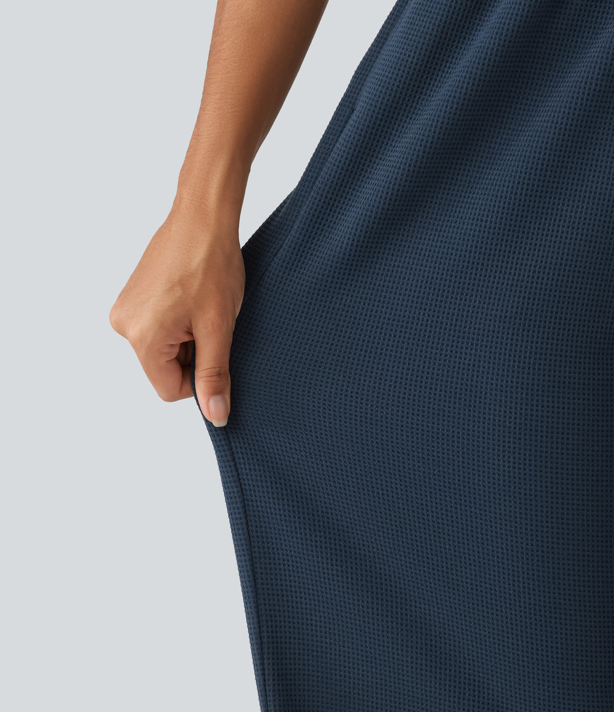 High Waisted Straight Leg Waffle Casual SweatPants with Pockets — Deep Night Blue — view 5
