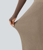High Waisted Midi Work Jumper Pencil Skirt — Dark Reddish Brown — view 5
