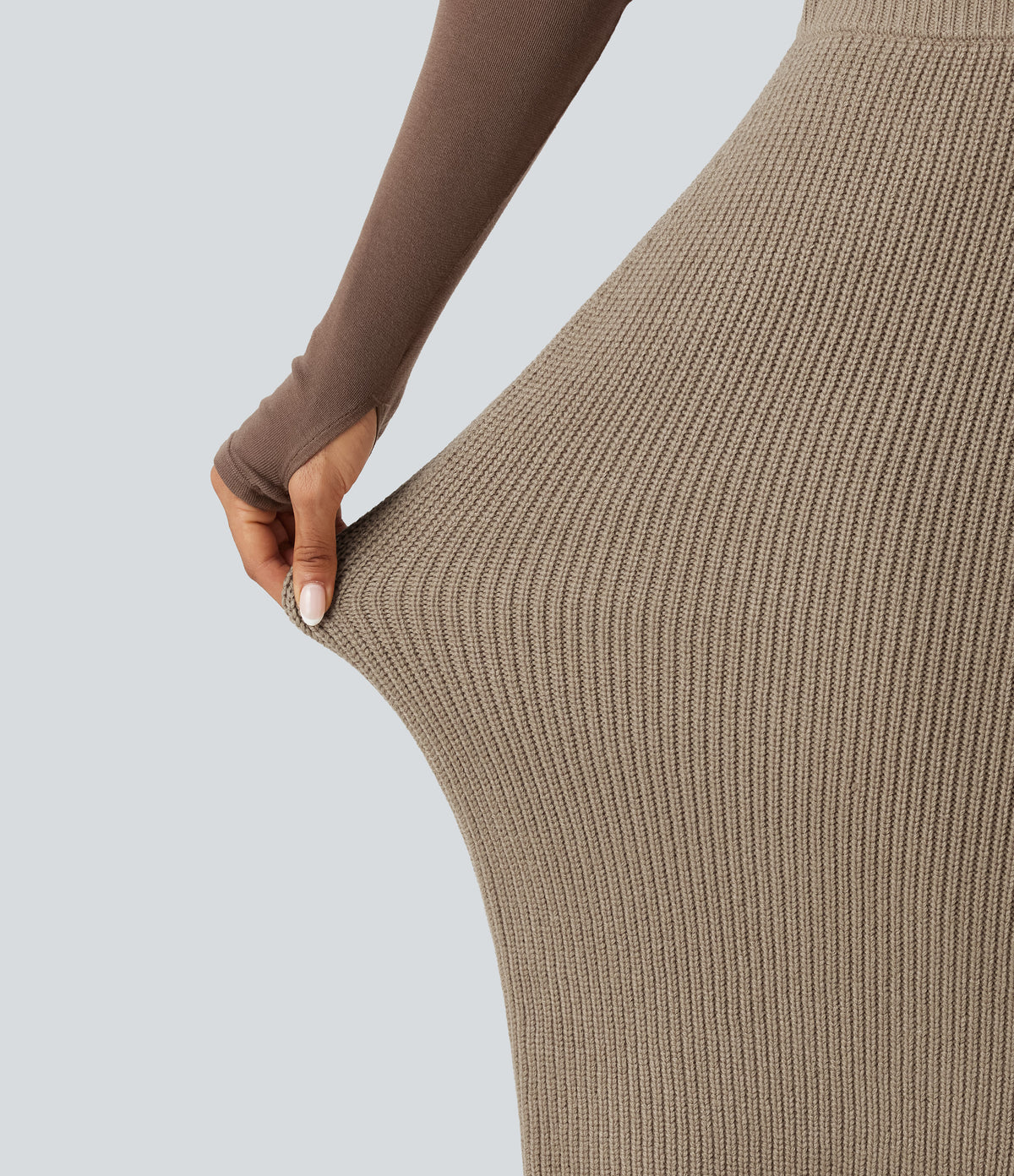 High Waisted Midi Work Jumper Pencil Skirt — Dark Reddish Brown — view 5