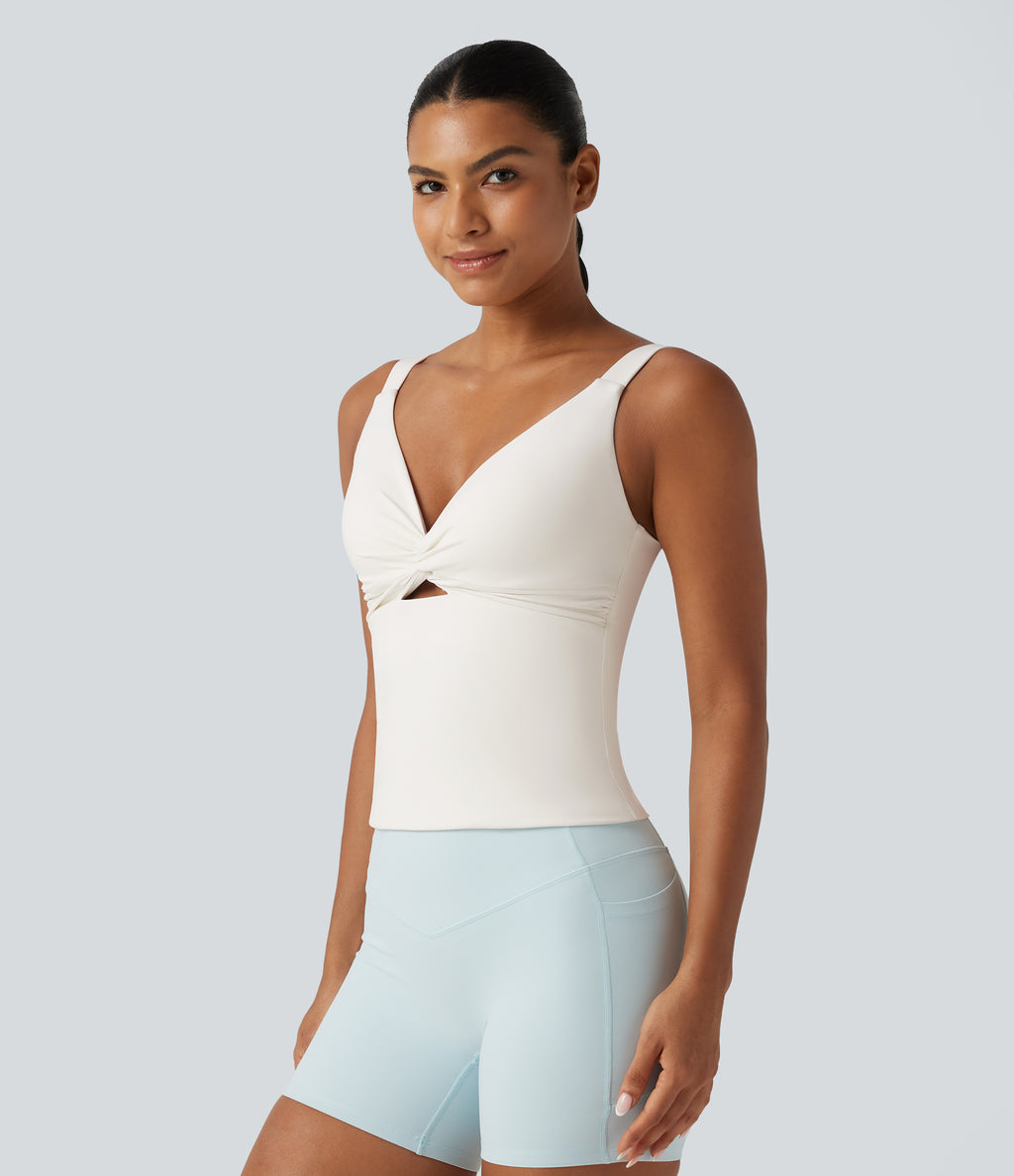 Light Support Molded Cups Push-Up Yoga Tank Top — White — view 4