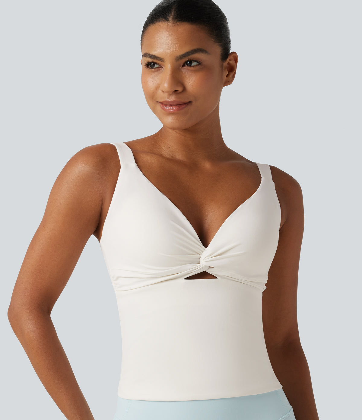 Light Support Molded Cups Push-Up Yoga Tank Top — White — view 1