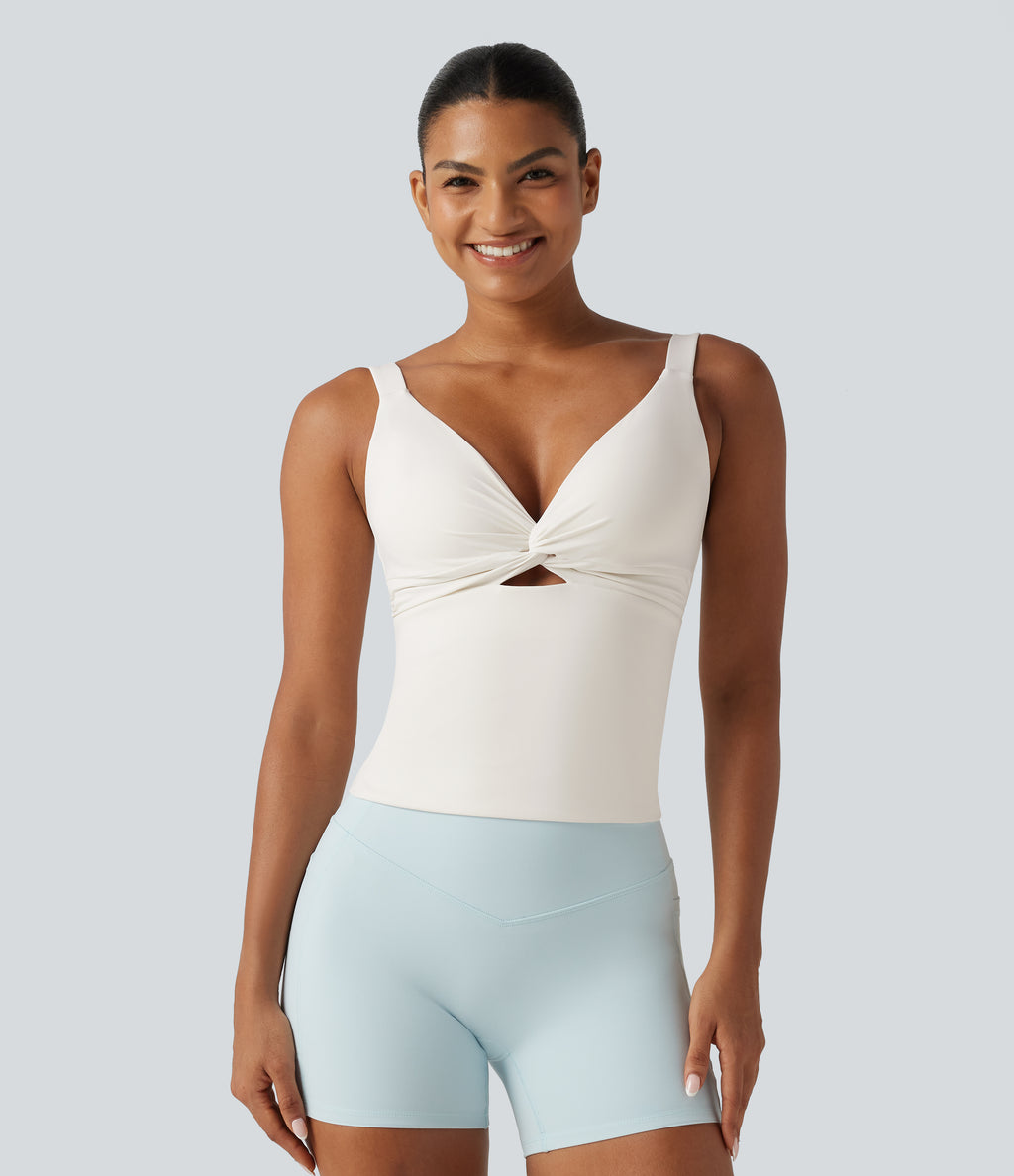 Light Support Molded Cups Push-Up Yoga Tank Top — White — view 5