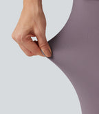 High Waisted Crossover Contrast Mesh Workout Skirted Leggings with Pockets — Cinnabar Purple — view 7