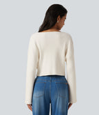 V-Neck Long Sleeve Casual Jumper — Marshmallow — view 2