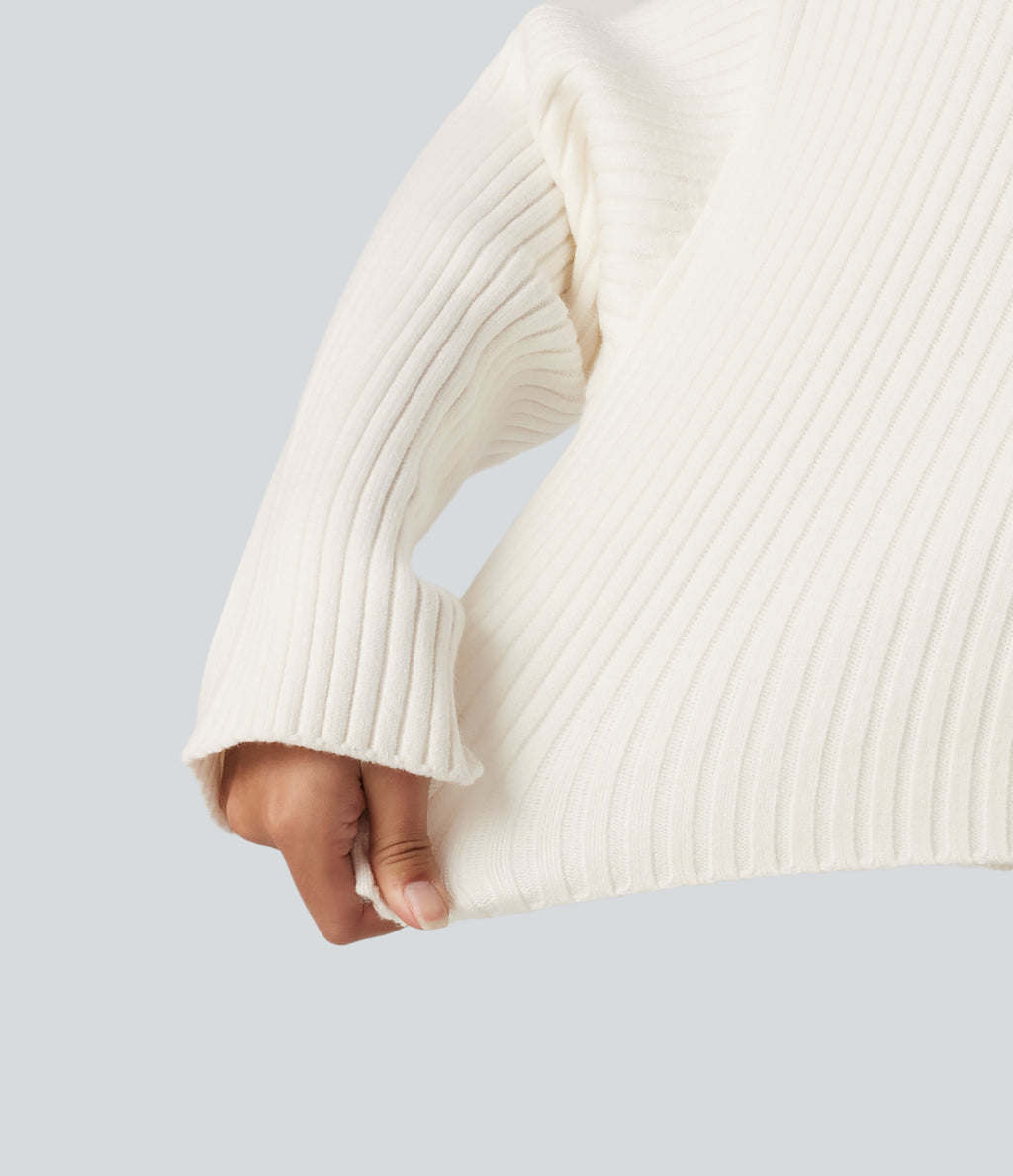 V-Neck Long Sleeve Casual Jumper — Marshmallow — view 5