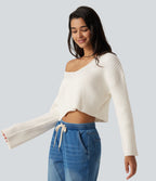 V-Neck Long Sleeve Casual Jumper — Marshmallow — view 3