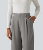 High Waisted Wide Leg Baggy Work Trousers with Pockets — Debonair Gray — view 5