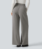 High Waisted Wide Leg Baggy Work Trousers with Pockets — Debonair Gray — view 2