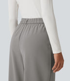 High Waisted Wide Leg Baggy Work Trousers with Pockets — Debonair Gray — view 6