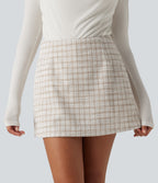 High Waisted 2-in-1 A-Line Plaid Mini Work Skirt — Hazelnut Plaid — view 5