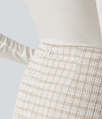 High Waisted 2-in-1 A-Line Plaid Mini Work Skirt — Hazelnut Plaid — view 6