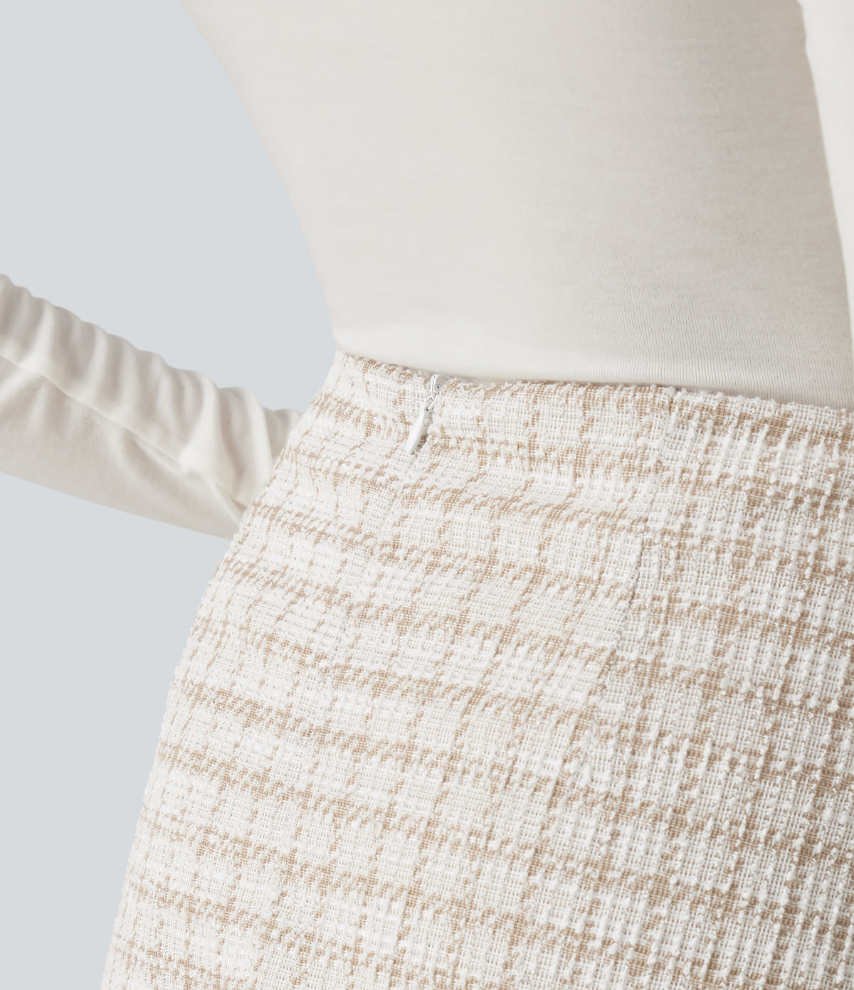 High Waisted 2-in-1 A-Line Plaid Mini Work Skirt — Hazelnut Plaid — view 6