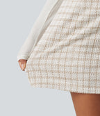 High Waisted 2-in-1 A-Line Plaid Mini Work Skirt — Hazelnut Plaid — view 7