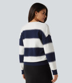 Round Neck Long Sleeve Stripe Casual Jumper — Varsity Blue — view 2