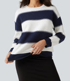 Round Neck Long Sleeve Stripe Casual Jumper — Varsity Blue — view 5