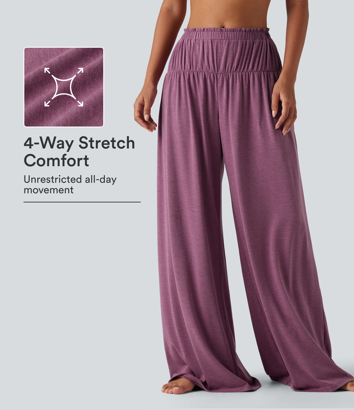 Mid Rise Flat Waist Baggy Oversized Yoga Trousers with Pockets — Red Violet Floral Yarn — view 1