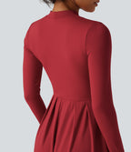 Mock Neck Ruched Long Sleeve Midi Casual Dress with Pockets — Emboldened — view 6
