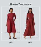 Mock Neck Ruched Long Sleeve Midi Casual Dress with Pockets — Emboldened — view 2