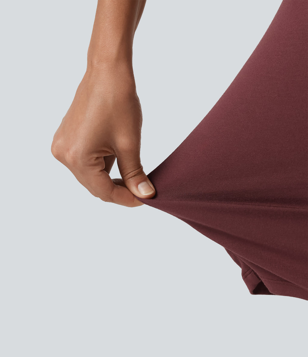 One Shoulder Short Sleeve Built-in Bra Asymmetrical Bodycon Casual Mini Dresses — New Maroon — view 6