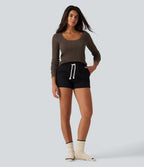 Ribbed Knit U Neck Long Sleeve Lounging Top — Field Brown — view 8