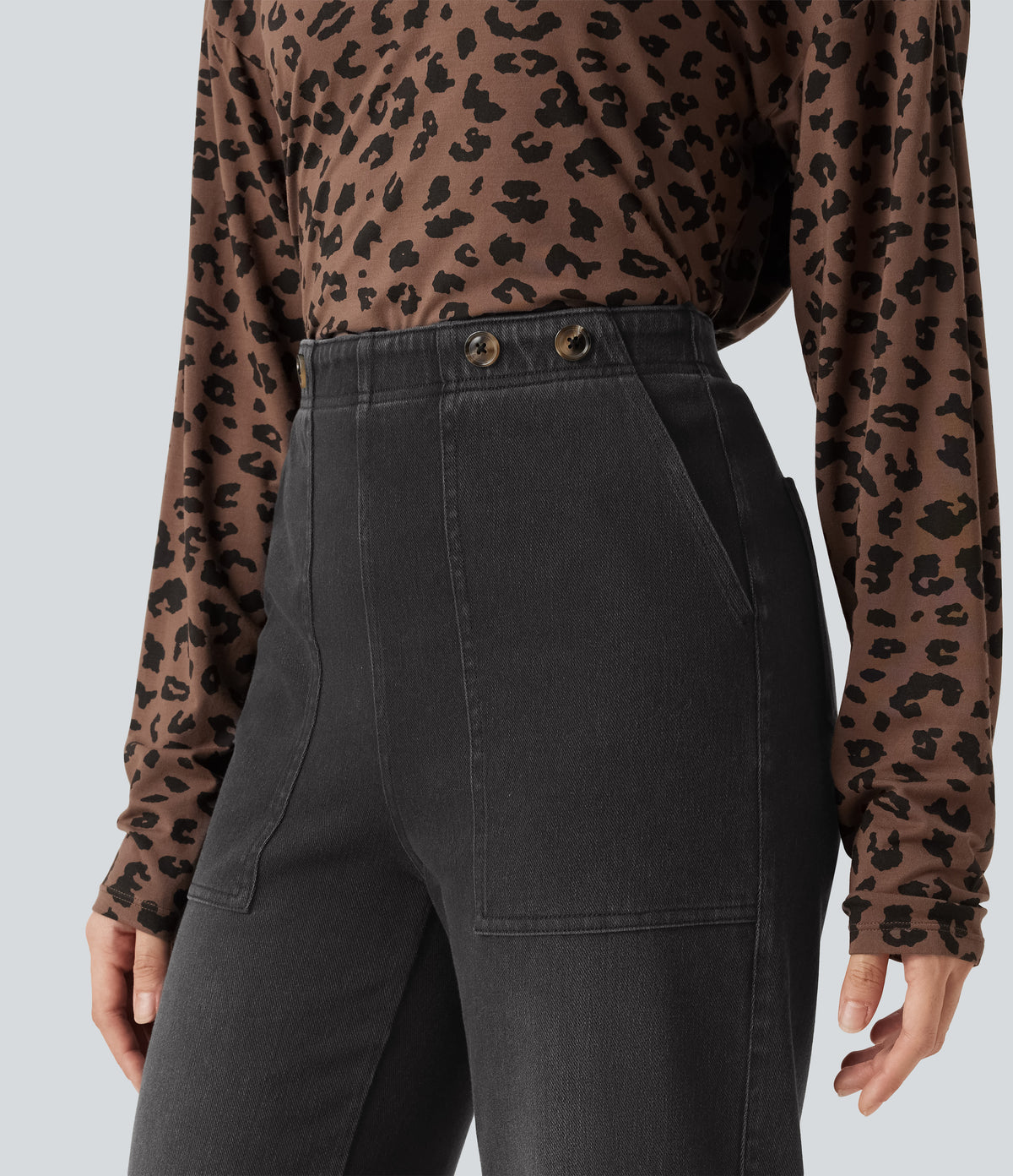 High Waisted Wide Leg Jeans with Pockets — Poppy Seed Denim — view 6
