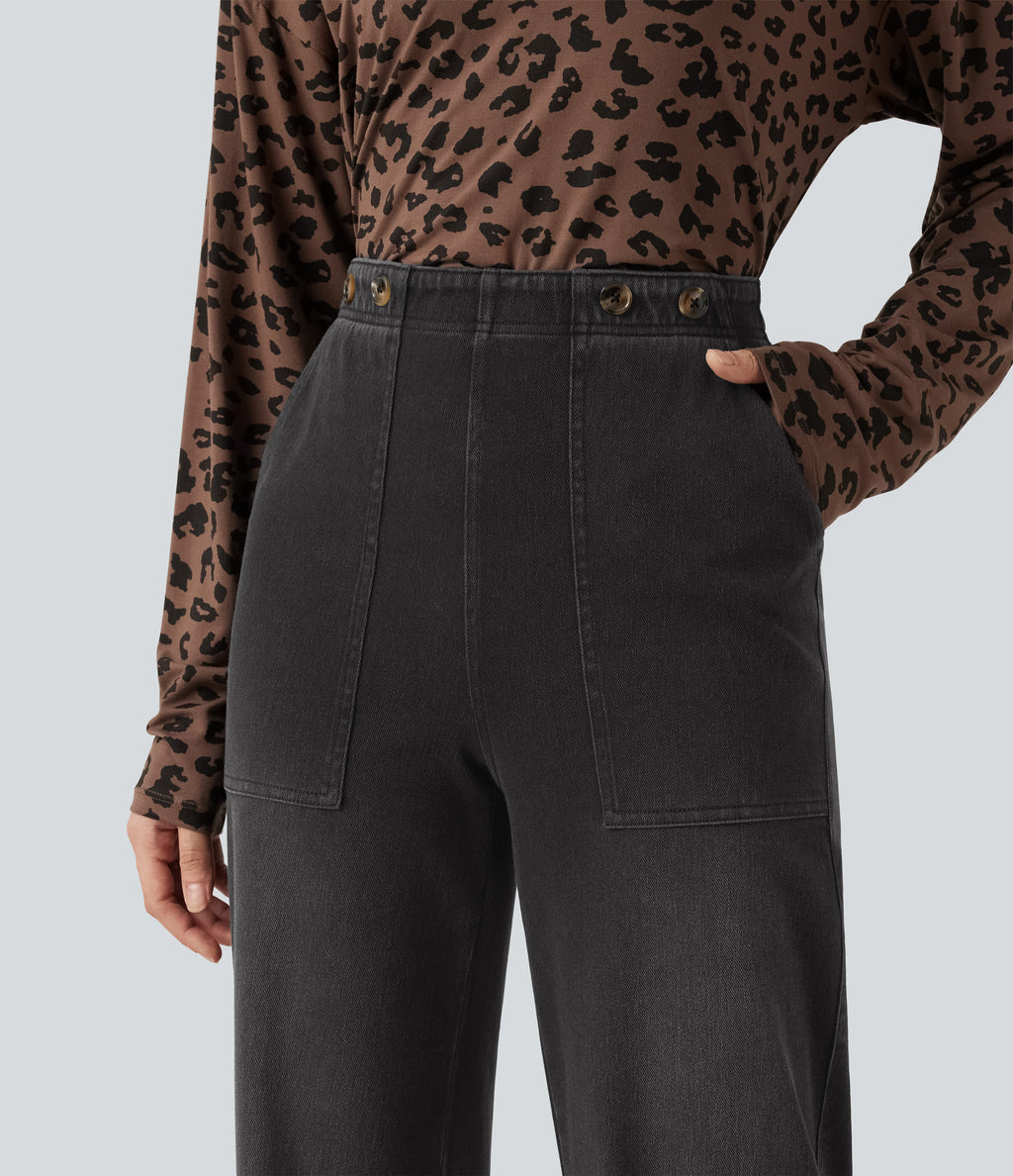 High Waisted Wide Leg Jeans with Pockets — Poppy Seed Denim — view 4