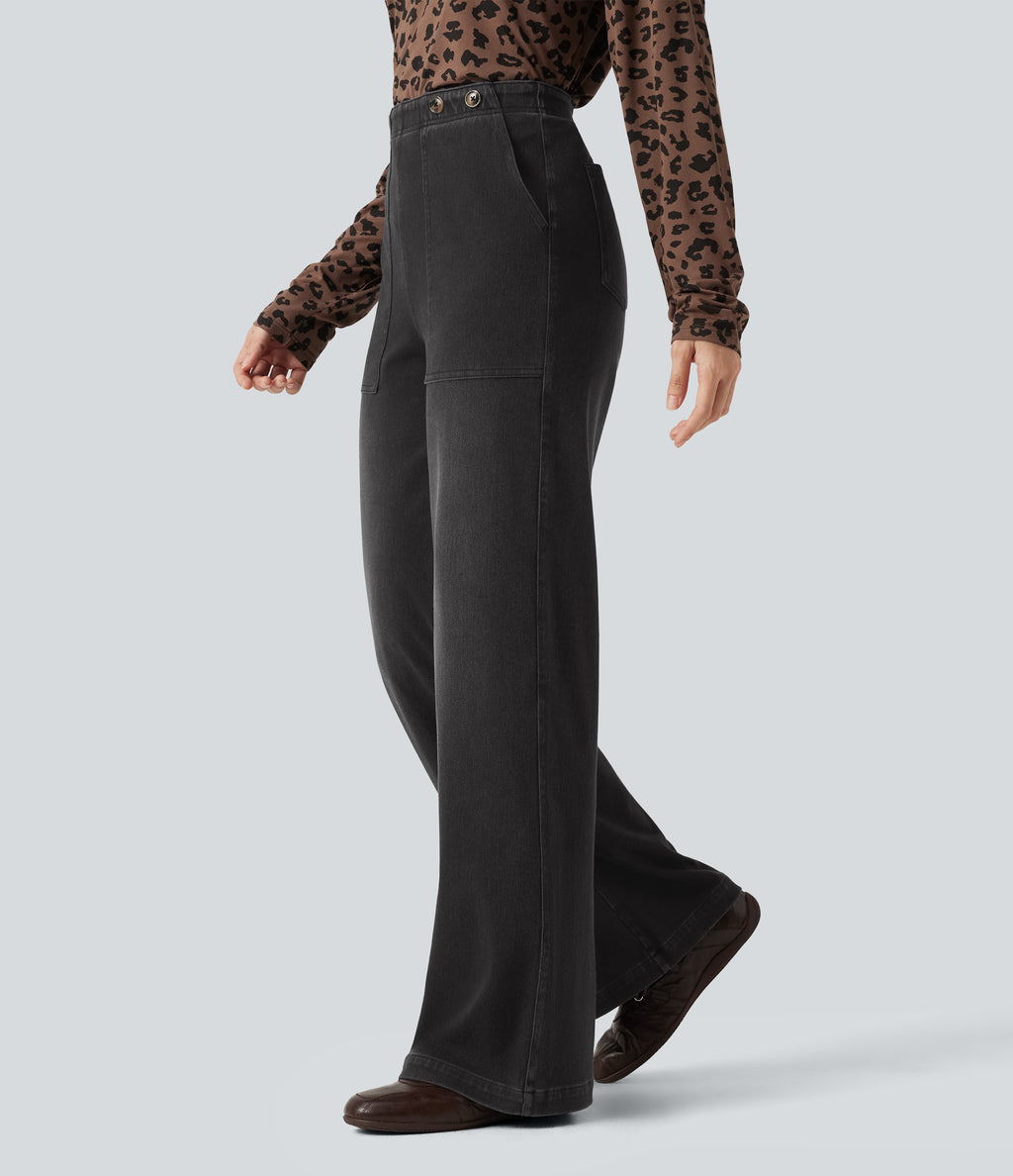 High Waisted Wide Leg Jeans with Pockets — Poppy Seed Denim — view 3