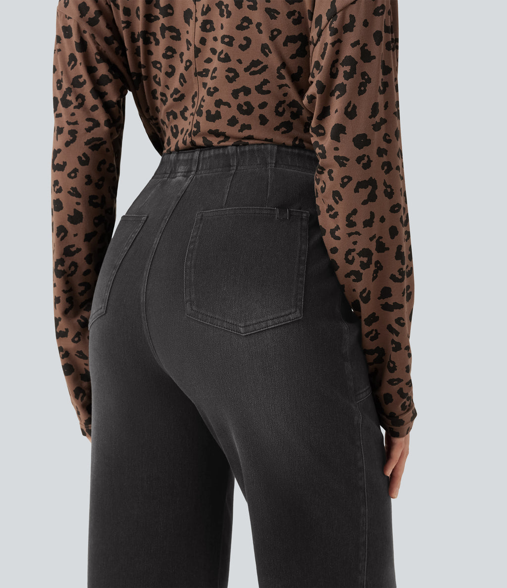 High Waisted Wide Leg Jeans with Pockets — Poppy Seed Denim — view 5