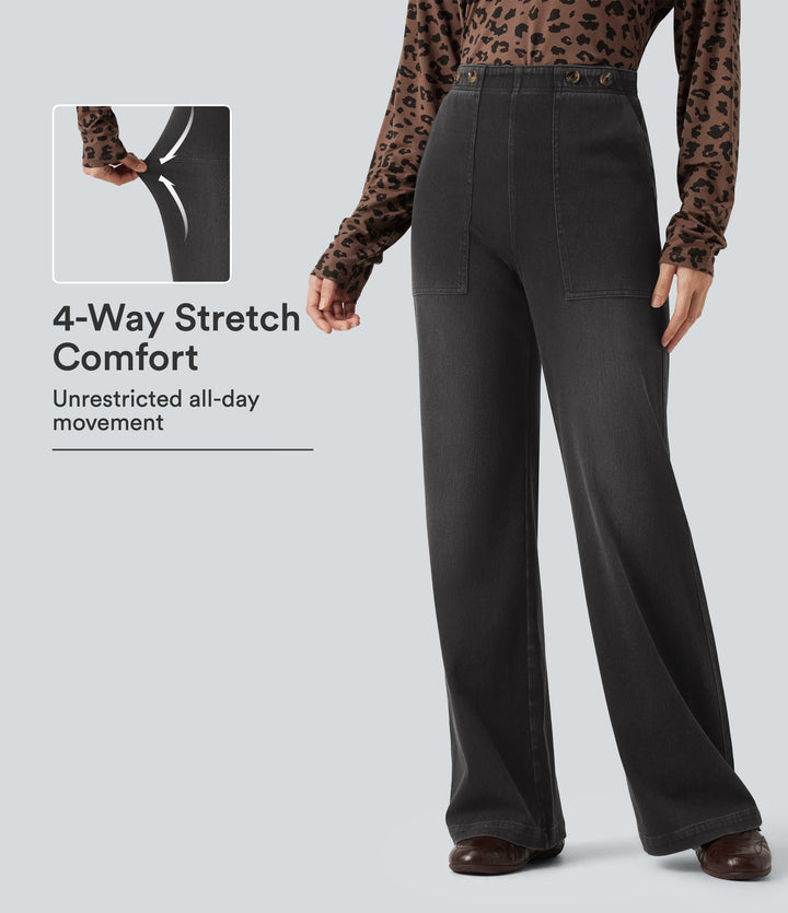 High Waisted Wide Leg Jeans with Pockets — Poppy Seed Denim — view 1