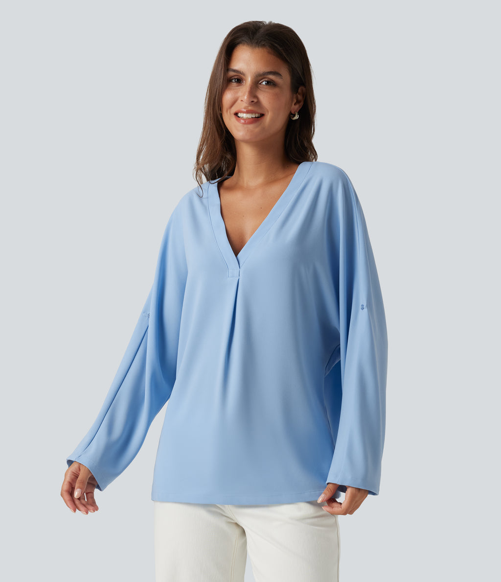V Neck Batwing Long Sleeve Work Blouse — Dutch Canal — view 5