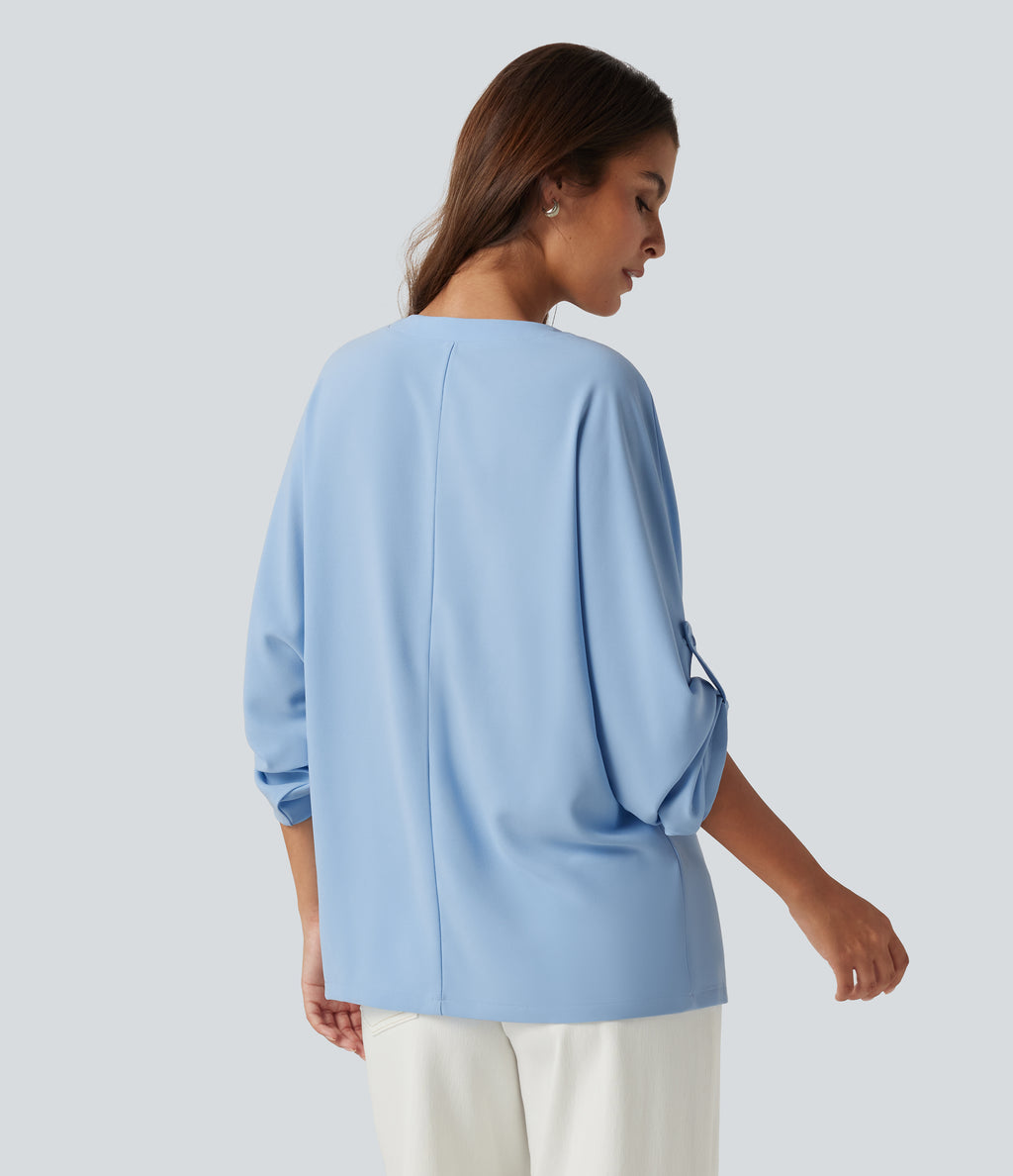 V Neck Batwing Long Sleeve Work Blouse — Dutch Canal — view 2